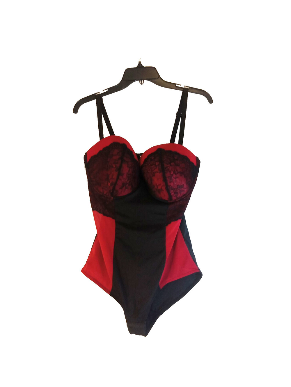 Ashley Stewart Bodysuit Goth Glam Wired Bustier Womens Size 1X Red Black Baddie